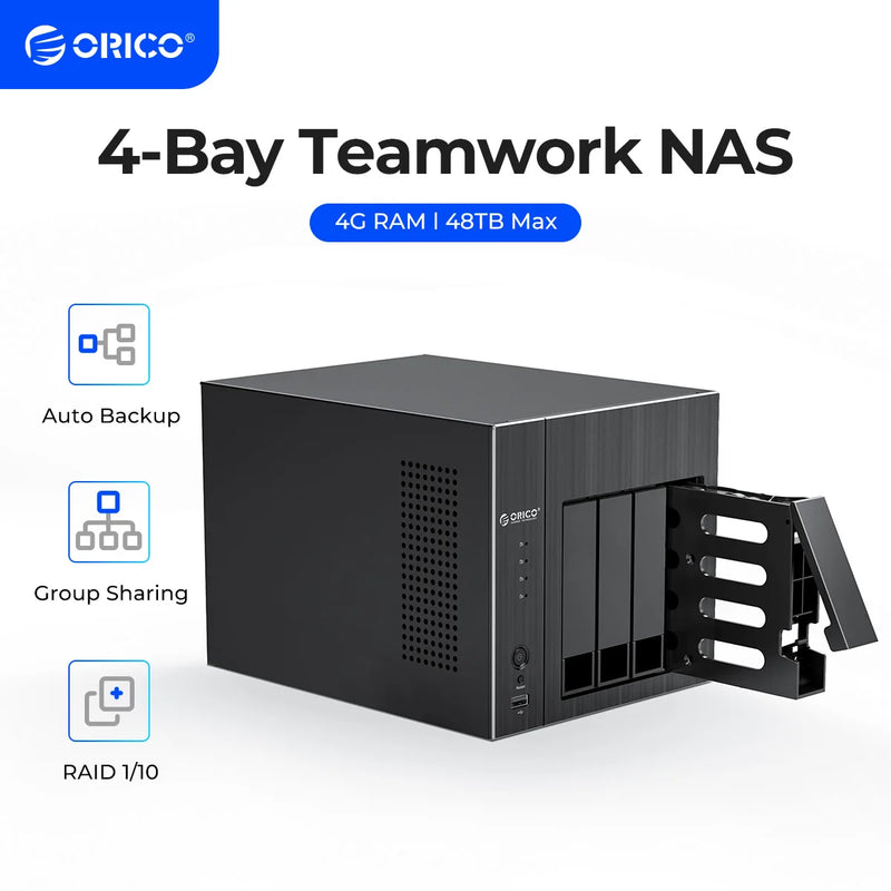 ORICO 3.5''NAS 4 Bay Network Attached Storage with RAID Gen7 RJ45 Audio 48TB for enterprise