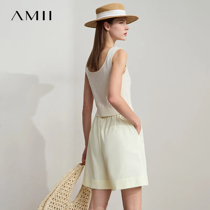 ខោខ្លី Amii សម្រាប់នារី រចនាប័ទ្មថ្មី ងាយស្រួលប្រើ ចង្កេះយឺត ជើងធំទូលាយ ខោខ្លីធម្មតា 12522073