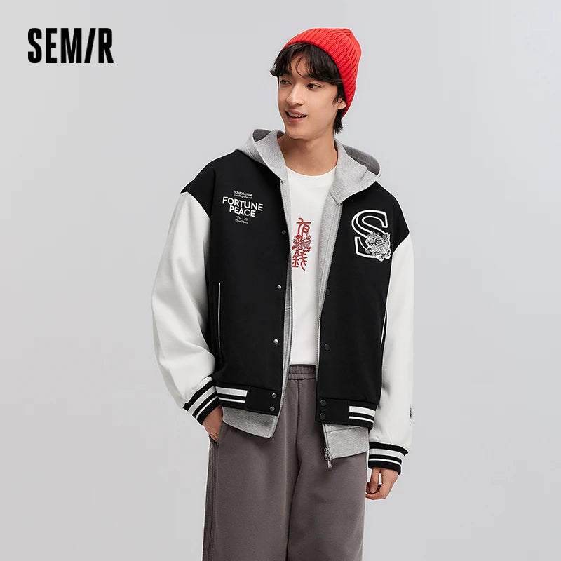 Semir Preppy Jacket Men 2026 Spring Embroidered Baseball Couple Style Trendy Loose Casual Fashion Outerwear Top