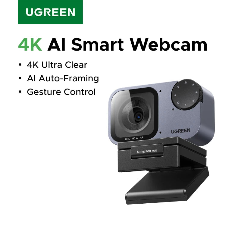 UGREEN FineCam Pro AI Smart PC 2K 4K Webcam, Auto Framing AI Noise-Canceling Mic PDAF Focus,Gesture Control for Streaming Camera