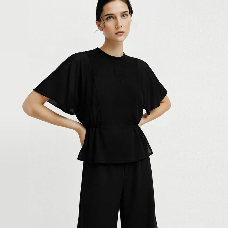 Amii Women's Elegant Blouses 2026 Summer New Stand Collar Ruffle Sleeve Loose Fit Top Flowy Office Casual Chiffon Shirt 12622214