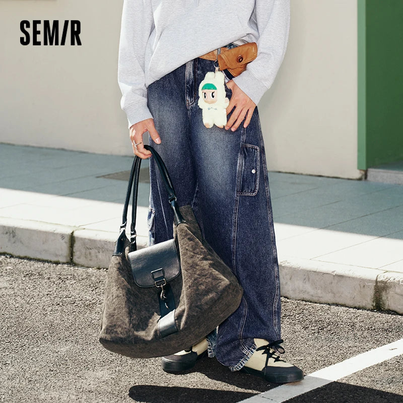 Semir Men Jeans 2026 Retro Washed Wide Leg Cargo Curved Barrel Loose 2026 Autumn Denim Pants Slim Look Street Casual Style
