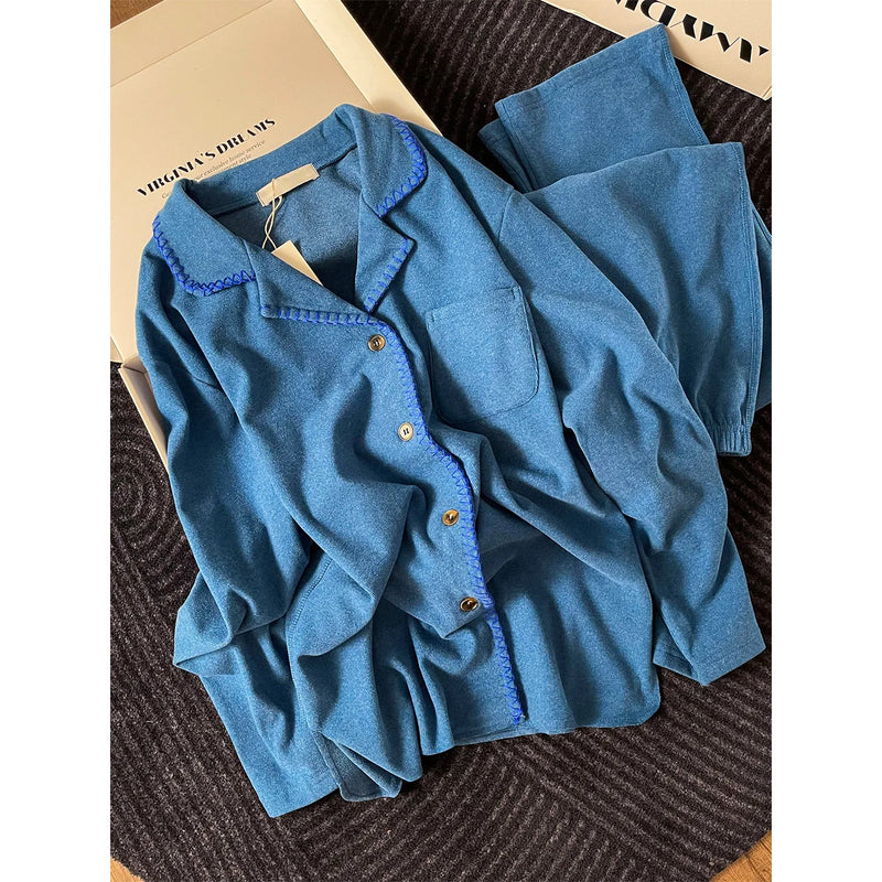 Women's Home Clothes Lapel Top Long Sleeve Pajama Set Nightwear for Woman Spring Autumn New Loungewear Comfort for Homewear
