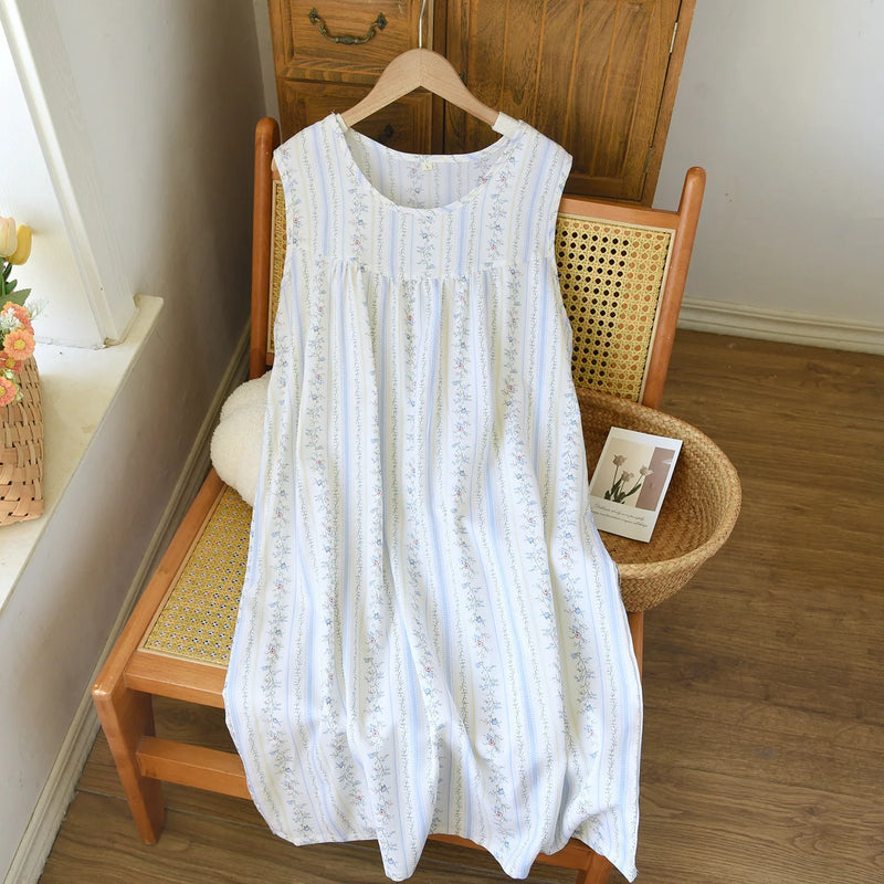 New Style Summer Sleepwear One Piece Dress Sleeveless Floral Nightgowns Woman Nightdress Soft Home Wear Lounge Sleeping Dress