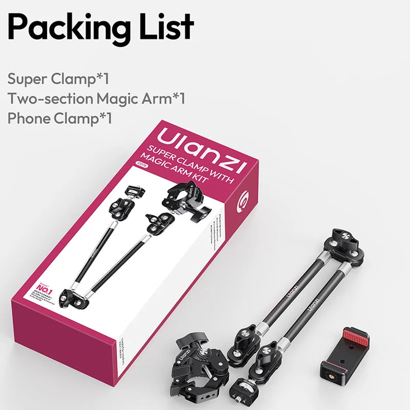 ឈុតដៃវេទមន្ត Ulanzi CO78 Super Clamp ជាមួយក្បាលបាល់ពីរ 360° 1/4 វីសសម្រាប់កាមេរ៉ា DSLR ថតរូបក្នុងស្ទូឌីយោ