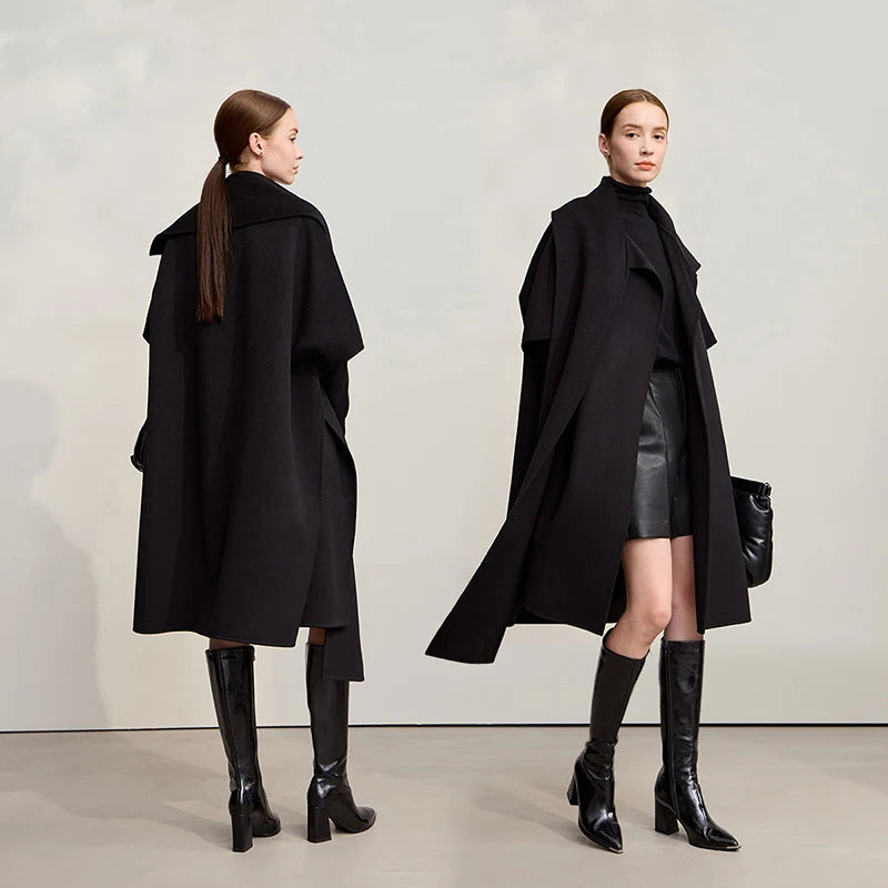 Amii Minimalism Women's Coat 2026 Winter New Solid Warm Loose Long Women Woolen Coat Fashion Versatile Clothing Female 12524038