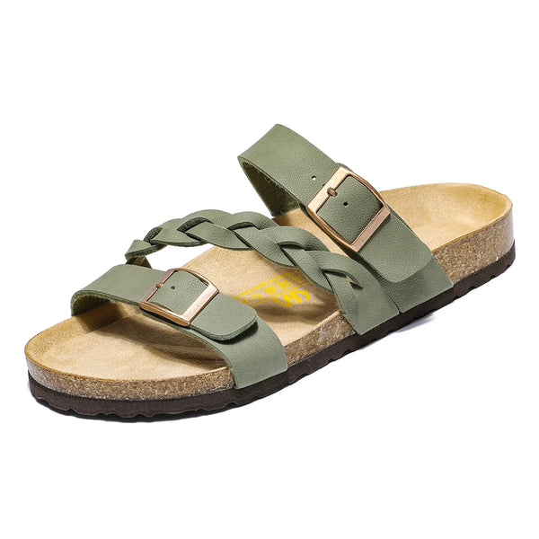 Double Buckle Cork Sandals Men Women Arch Support Flat Cork Footbed Slides Non Slip Summer Beach Casual Slippers Big Size 49 50
