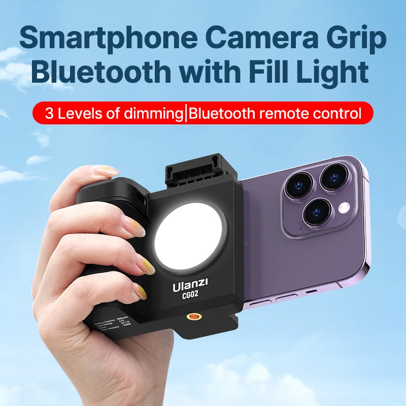 ដៃកាន់ថតរូប Selfie ស្មាតហ្វូន Ulanzi CG02 ឥតខ្សែ ប៊្លូធូស ជាមួយពន្លឺបំពេញ 5500k ជាឧបករណ៍រក្សាលំនឹងរូបថតកាមេរ៉ា