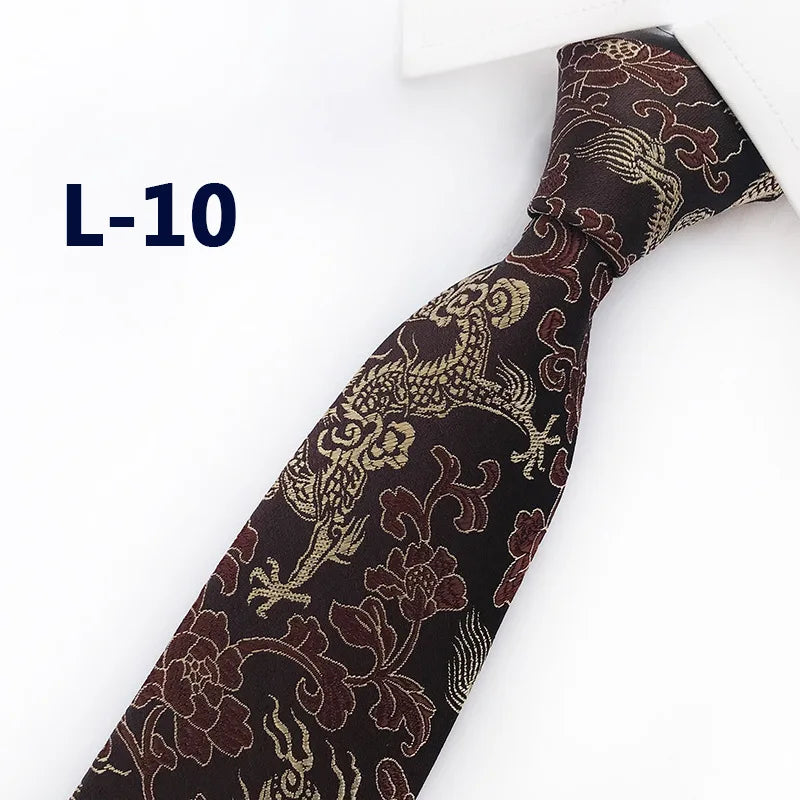 Men's Red Tie with A Chinese-style Design, Featuring A Jacquard Pattern of A Chinese Dragon; Available in Multiple Colors.