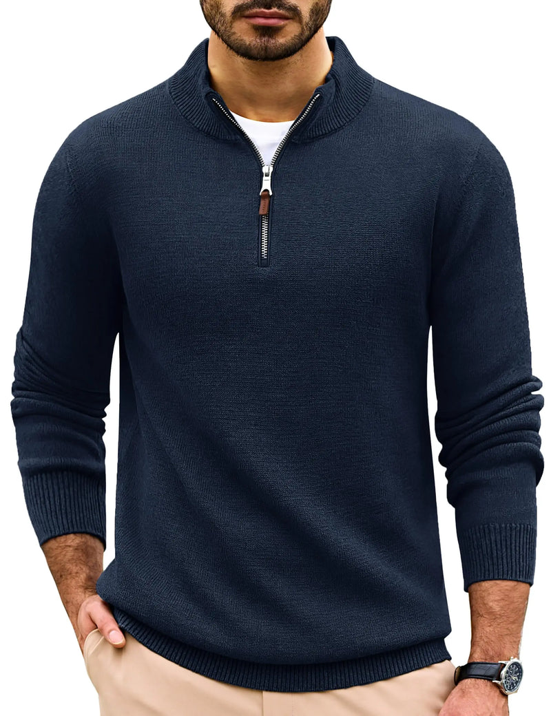 TACVASEN Mens Knit Cotton Sweater Quarter Zip Pullover Antumn Winter Casual Long Sleeve Mock Neck Polo Sweaters Warm Streetwear