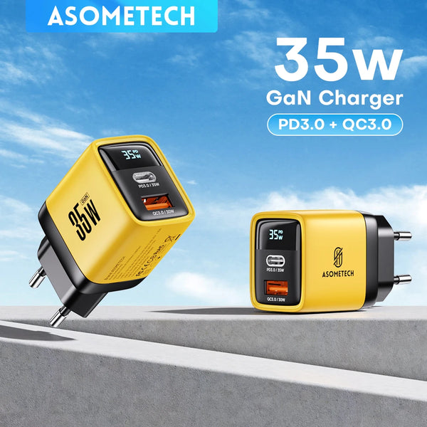 ASOMETECH GaN 35W សាកថ្មលឿនប្រភេទ C ឆ្នាំងសាក USB QC4.0 PD3.0 PPS 30W 25W ឆ្នាំងសាករហ័សសម្រាប់ iPhone 15 Pro Samsung S23 Xiaomi