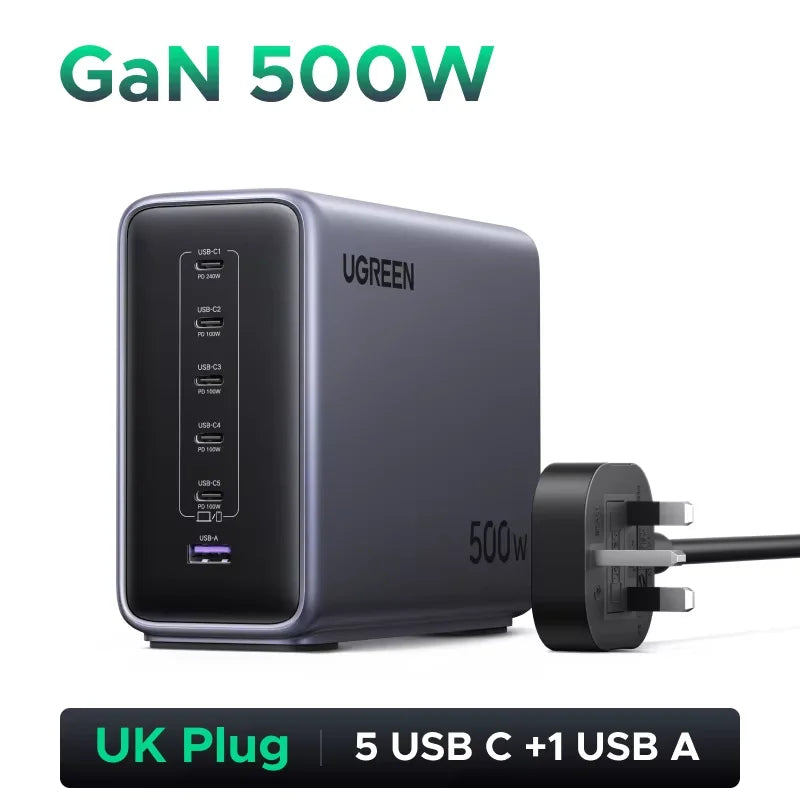 【WORLD FIRST】UGREEN 500W GaN Charger PD 3.1 240W Max Single Port 6 IN 1 Desktop Charging Station For MacBook Laptop iPad iPhone