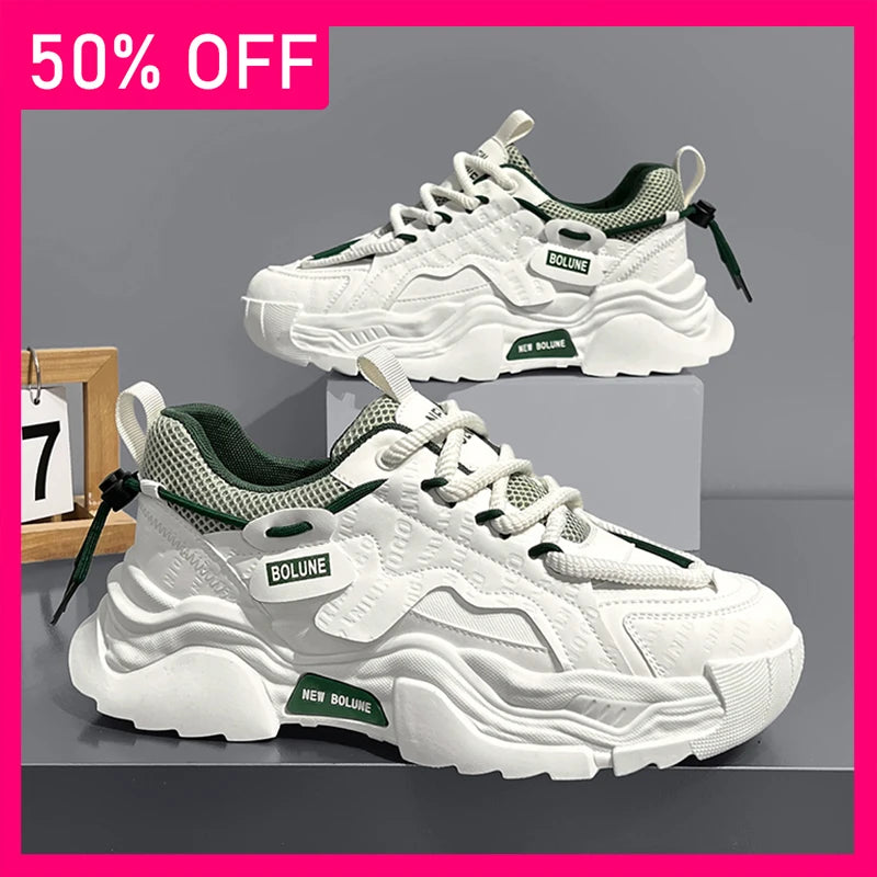Mens Running Shoes 2026 New Classic Soft Leather Cosy Breathe Thick Sole Anti Slip Fashion Versatile Casual Commuting Sneakers