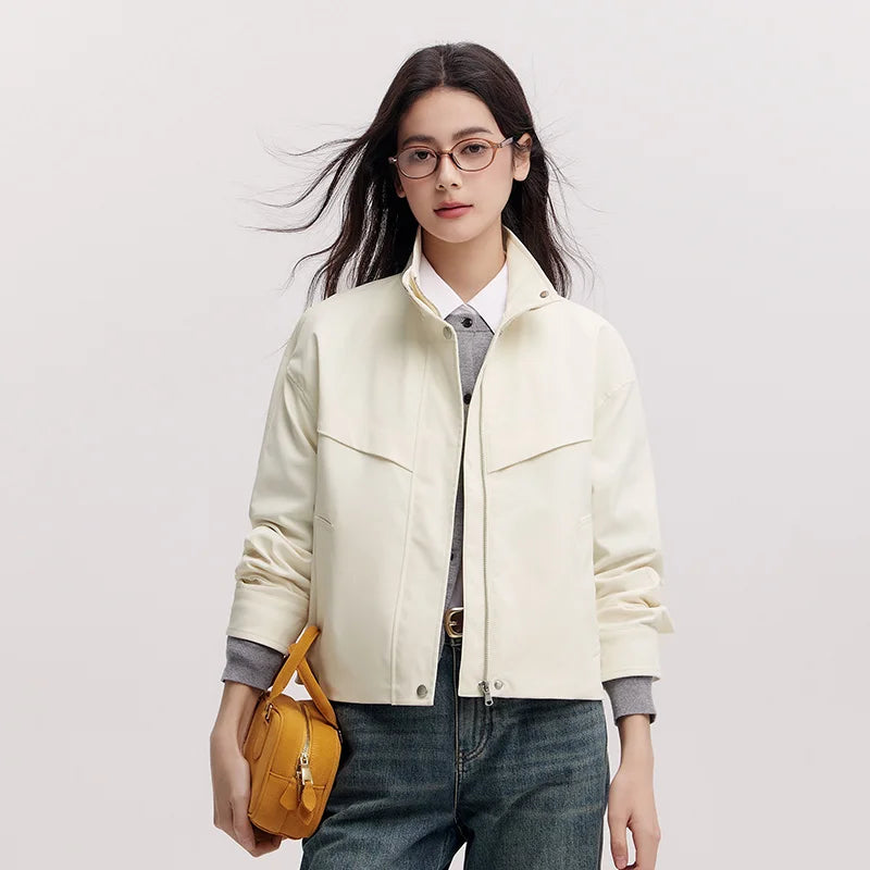 Semir Minimalist Jacket Women Spring Stand Collar Drawstring Windproof Waterproof Stain-Resistant Casual Commute Top