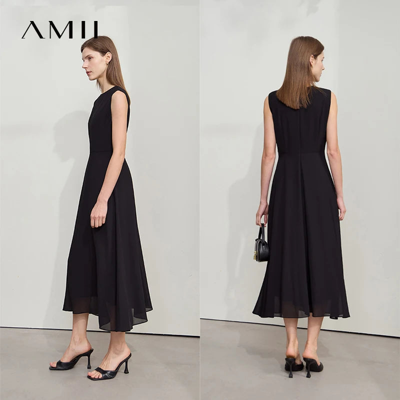 រ៉ូប Amii Minimalist ដៃខ្លីសម្រាប់នារីៗ រដូវក្តៅឆ្នាំ ២០២៦ រ៉ូបការិយាល័យថ្មី ក O ឆើតឆាយ ស្ដើង ផាសុកភាព រ៉ូប Midi ១២៥៥២០២៦