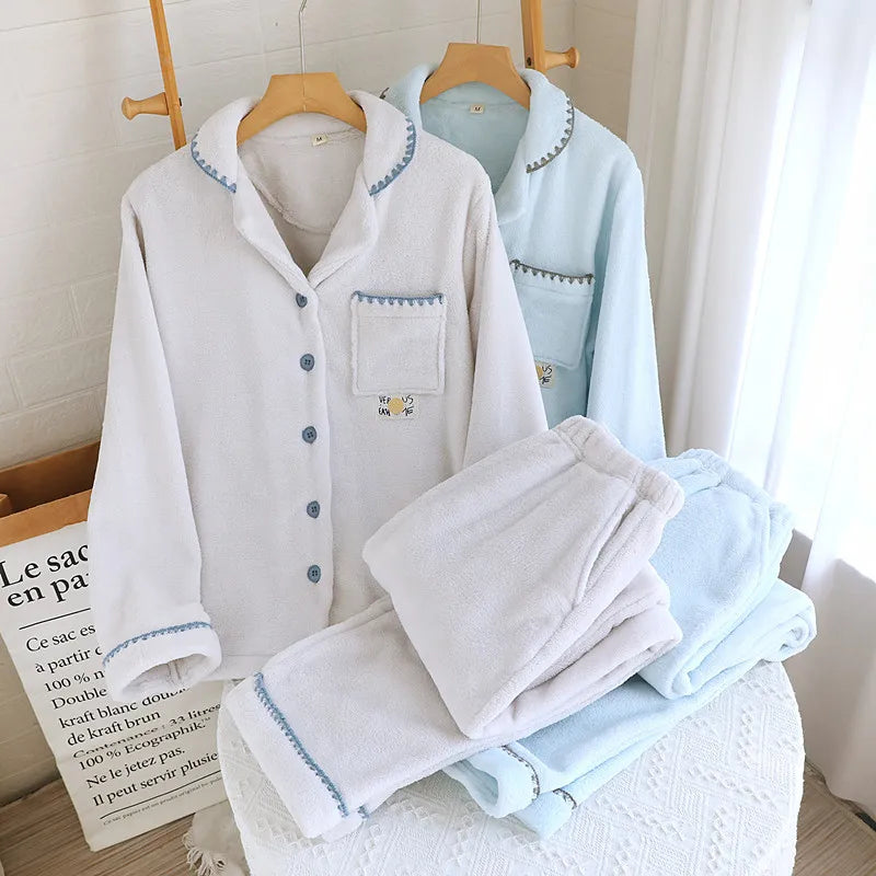 2026 New Autumn/Winter Women's Pajama Set Flannel Thickened and Warm Coral Plush Home Fur Two Piece Set Sleepwear Clothes