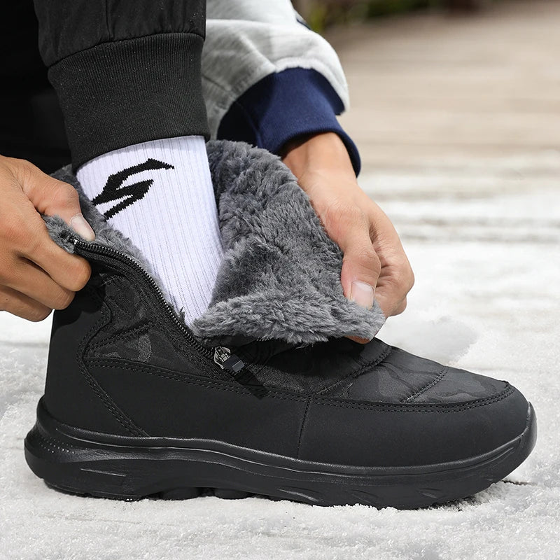 Winter Ankle Snow Boots Waterproof Plush Lined Warm Boots with Side Zipper Lightweight Outdoor Winter Shoes for Men