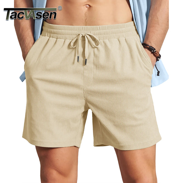 TACVASEN Men's Corduroy Texture Casual Shorts 6" Inseam for Summer Beach Vacation Elastic Waist Drawstring Lightweight Pockets