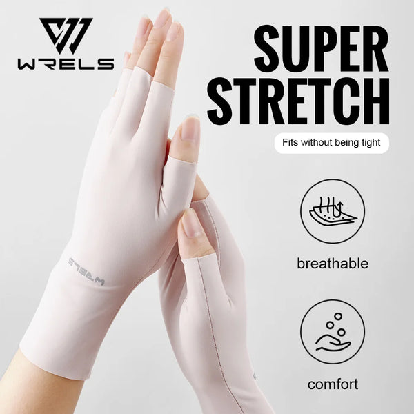 WRELS Fingerless Gloves Summer Sunscreen UV Protection Ice Silk Gloves Are UV Resistant Non Slip UPF50+ Fingerless Gloves