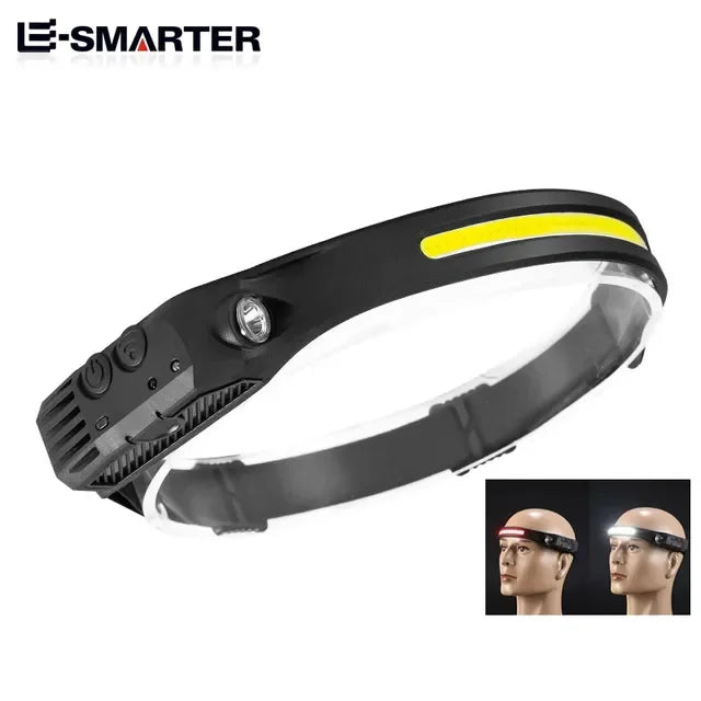 ពិលក្បាលដែលអាចសាកបានដោយ USB ចង្កៀងមុខប្រភេទ Induction COB LED ចង្កៀងក្បាលប្រភេទ Sensor មានថ្មភ្ជាប់មកស្រាប់ ពិលភ្លើង 5 របៀបបំភ្លឺ ចង្កៀងមុខ