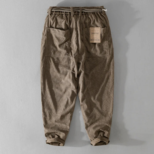 Autumn New Men's Vintage Corduroy Cargo Straight Pants Casual Drawstring Simple Soft Street Trousers FY7625