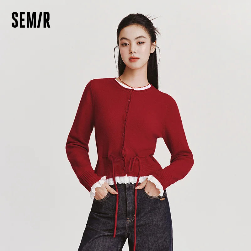 Semir Cute Cardigan Women 2026 Spring Sweet New Year Style Casual Comfortable Versatile Fashion Knitwear Daily Wear Top