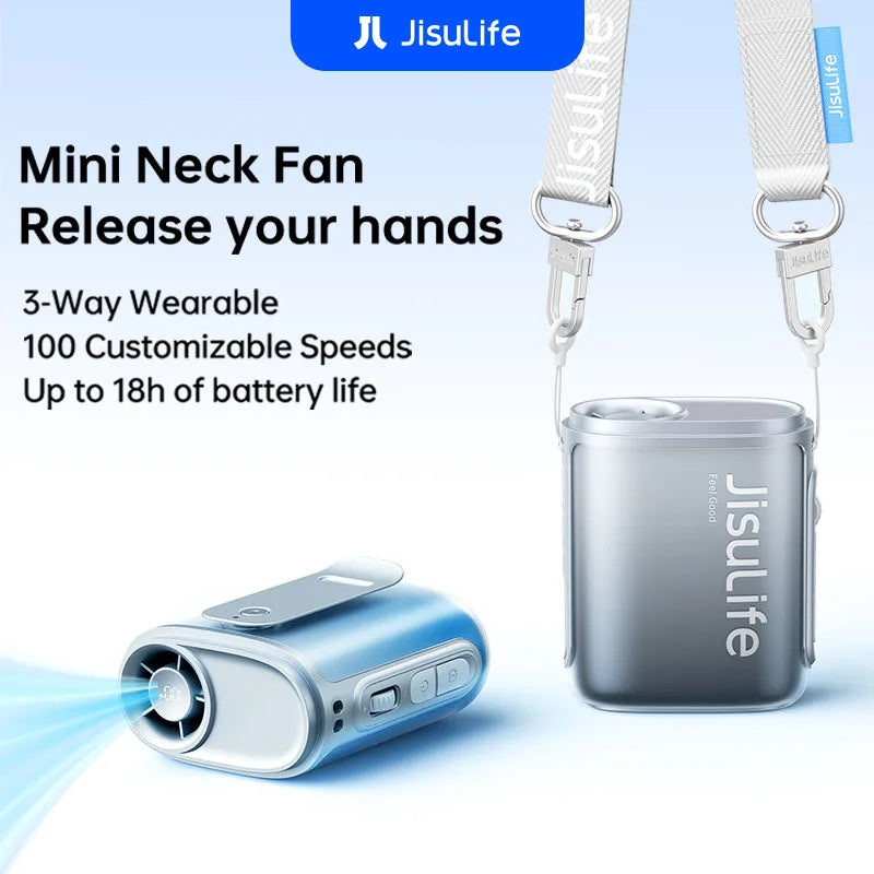 JISULIFE Portable Neck Fan 4500mAh Battery with 100 Wind Speed Wearable Waist Fan with LED Display Ultra-Lightweight Fashion fan
