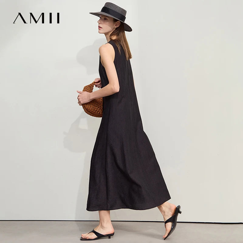 រ៉ូប AMII Minimalist ឆ្នាំ ២០២៥ មុខរបររដូវក្តៅ ដៃអាវគ្មានដៃ ឆើតឆាយ មានខ្យល់ចេញចូលបានល្អ រ៉ូបការិយាល័យ ប្រណីត កអាវវែង សម្រាប់នារី 12542086