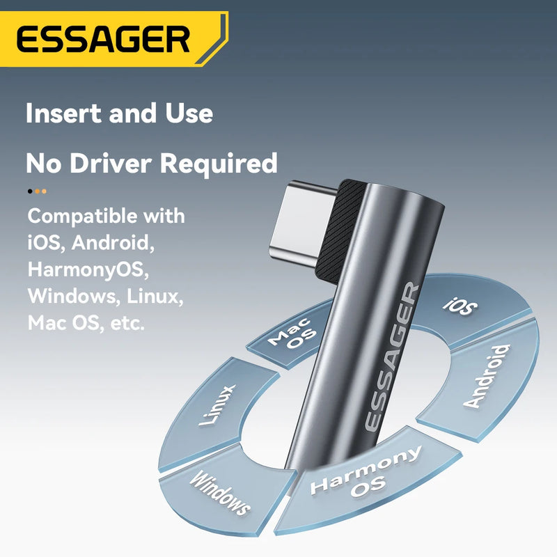Essager L-shape Type-C to 3.5mm Jack Audio Adapter for iPhone 16 15 Samsung Lighting to 3.5mm Headphone Adapter for iPhone 14 1