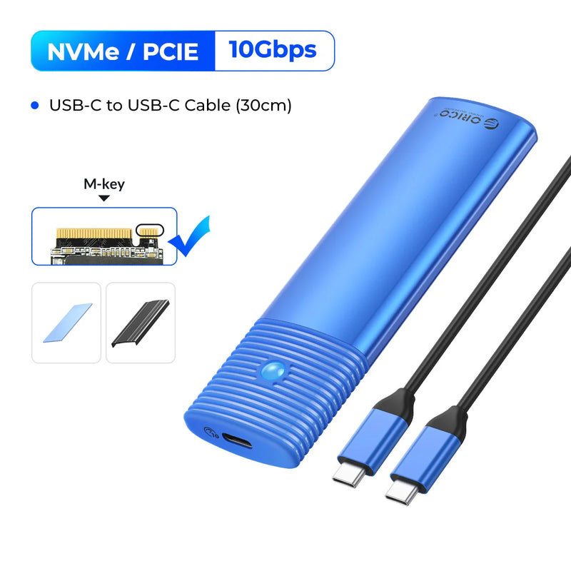 ORICO M2 SSD Enclosure NVMe NGFF 10Gbps PCIe M.2 SSD Case Portable USB C 3.2Gen2 Tool Free External Adapter with Metal Heat Sink