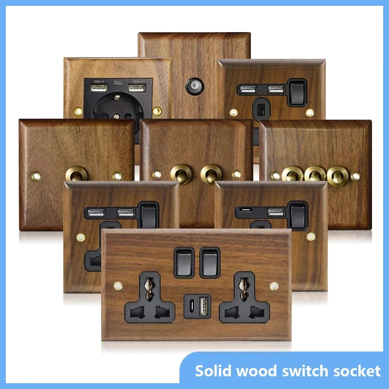 DepoGuye High quality retro American light switch socket, pure wood brass toggle switch plate, home &bed wall light switch