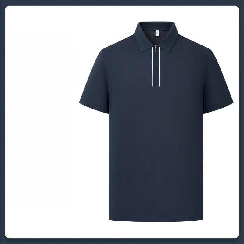 Men's Zipper Polo Shirt – Soft Lyocell Linen Silk Blend, Breathable & Stretchy, Business Casual Short Sleeve for Summer Travel