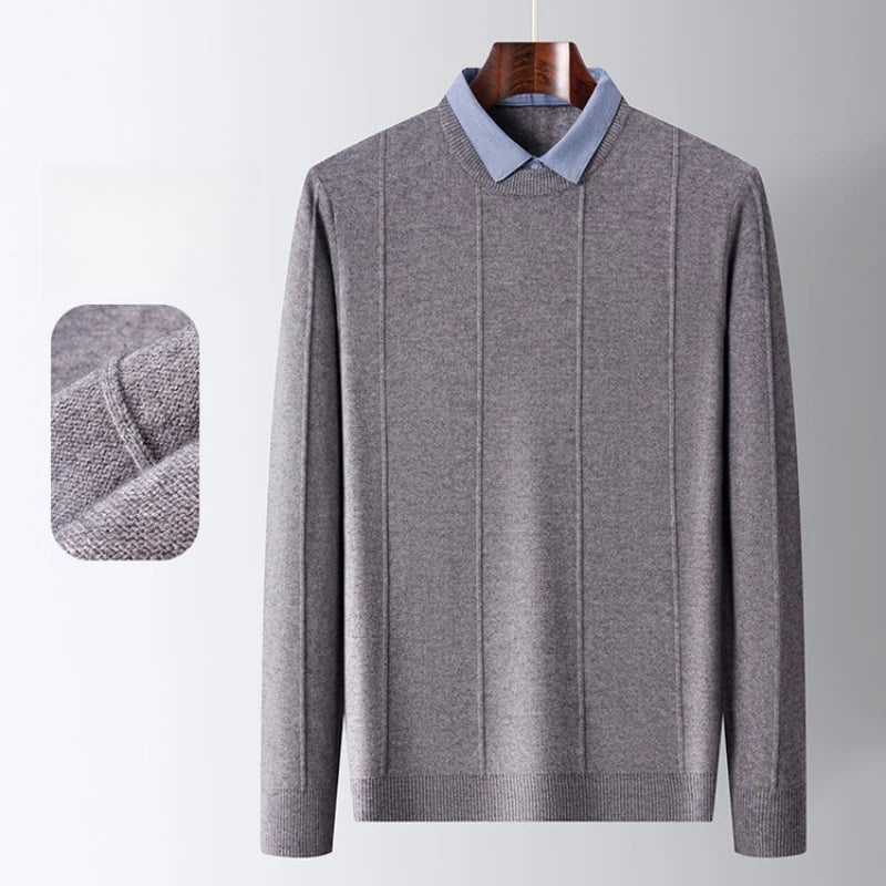 Men's Business Casual Polo Shirt with Faux Shirt Collar and Pineapple Jacquard Knit  Gold Medal Quality Pullover