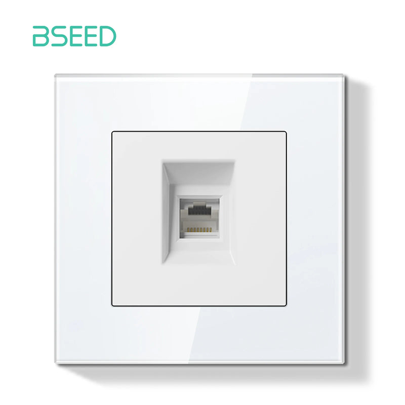 BSEED E Series Mechanical Button Switch 1/2Gang Light Switch Wall EU Socket ST TV Socket Glass Panel Switch With LED Indicator