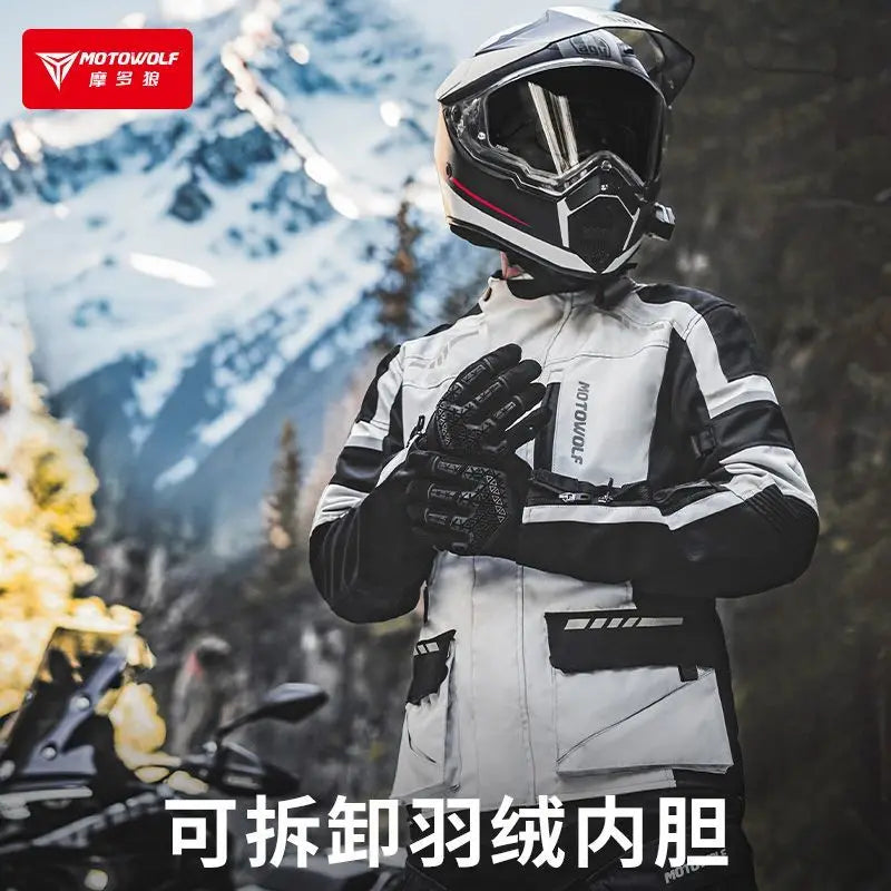 ឈុតជិះម៉ូតូ MOTOWOLF អាវក្រៅរដូវរងាដែលអាចដោះចេញបាន អាវក្រៅការពារទឹក ក្តៅ ធន់នឹងភាពត្រជាក់ ឈុតធ្វើដំណើរវែង-D
