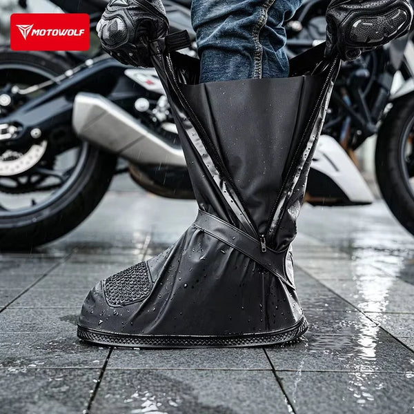 ស្រោមស្បែកជើងម៉ូតូ Motowolf ការពារទឹកជ្រាប ៤០ សង់ទីម៉ែត្រ ស្រោមស្បែកជើងភ្លៀងឆ្លុះបញ្ចាំងសម្រាប់បុរសស្ត្រី ធ្វើពី PVC មិនរអិល ការពារភ្លៀង