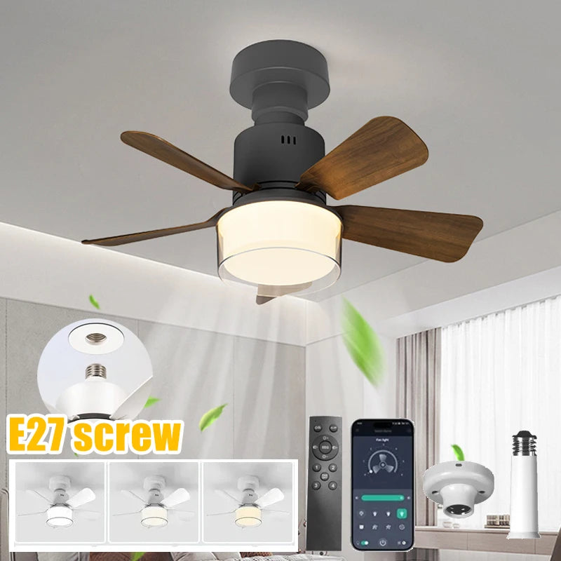 E27 LED Ceiling Fan Light with APP Remote Control Dimming 6-speed Adjustable Wind Speed Suitable for Living Room Study Home Use
