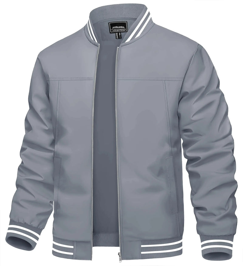 TACVASEN Spring Autumn Casual Jacket Mens Lightweight Full Zip Bomer Jacket Waterproof Outdoor Jacket Baseball Male Windbreaker