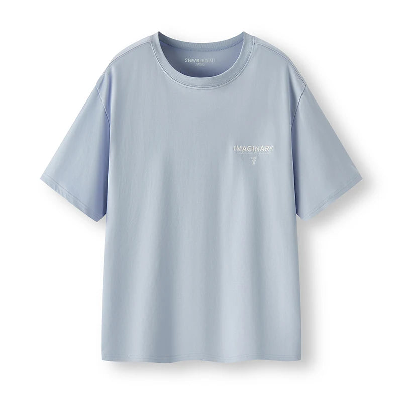 Semir Men Tshirt Soft Print Letter Embroidered Crew Neck 2026 Summer Casual Style Comfortable Fashion Breathable All Match Top