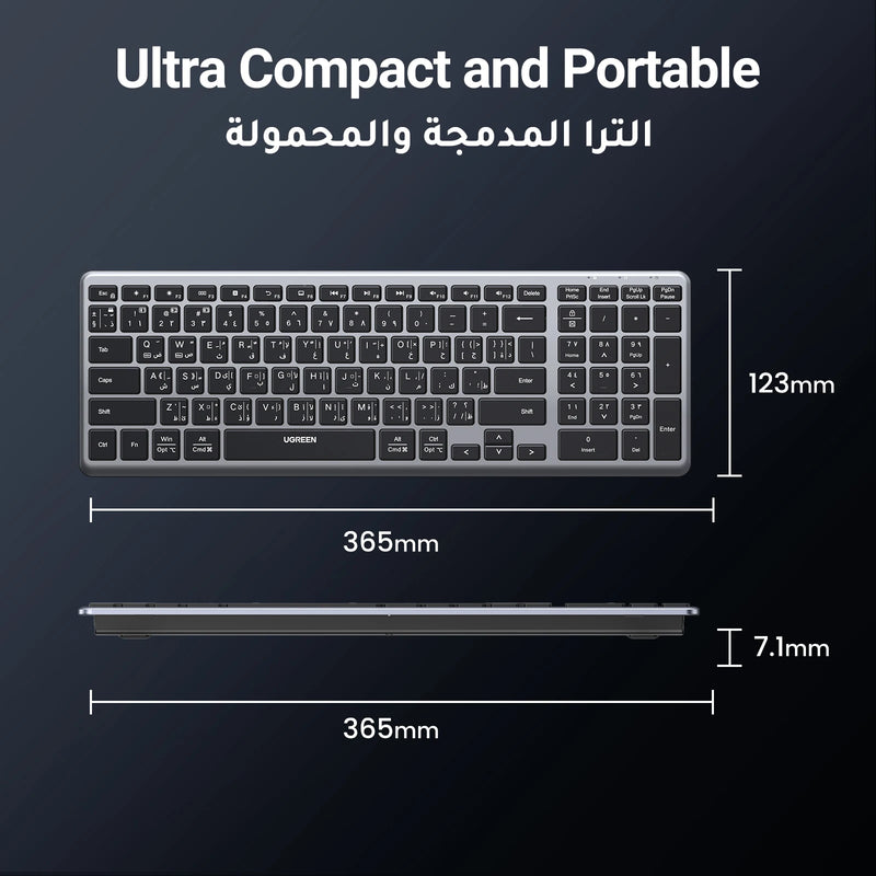 UGREEN Keyboard Wireless Bluetooth 5.0 2.4G Arabic 99 Keycaps for MacBook iPad PC Tablet Desktop USB C Rechargeable Keyboard