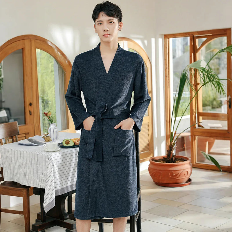 New Arrival Long Sleeve Men Women Bathrobe 2026 Spring Autumn V-Neck Couple Robes Lounge Wear Sleepwear Pure Color Loungewear