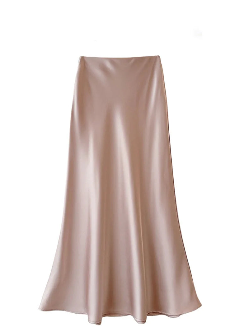 French Style Chic Women's Acetic Acid Satin Flowy High Waist Hip Hugging Skirt for Spring/Summer Fishing Tail Skirt A-line Skirt