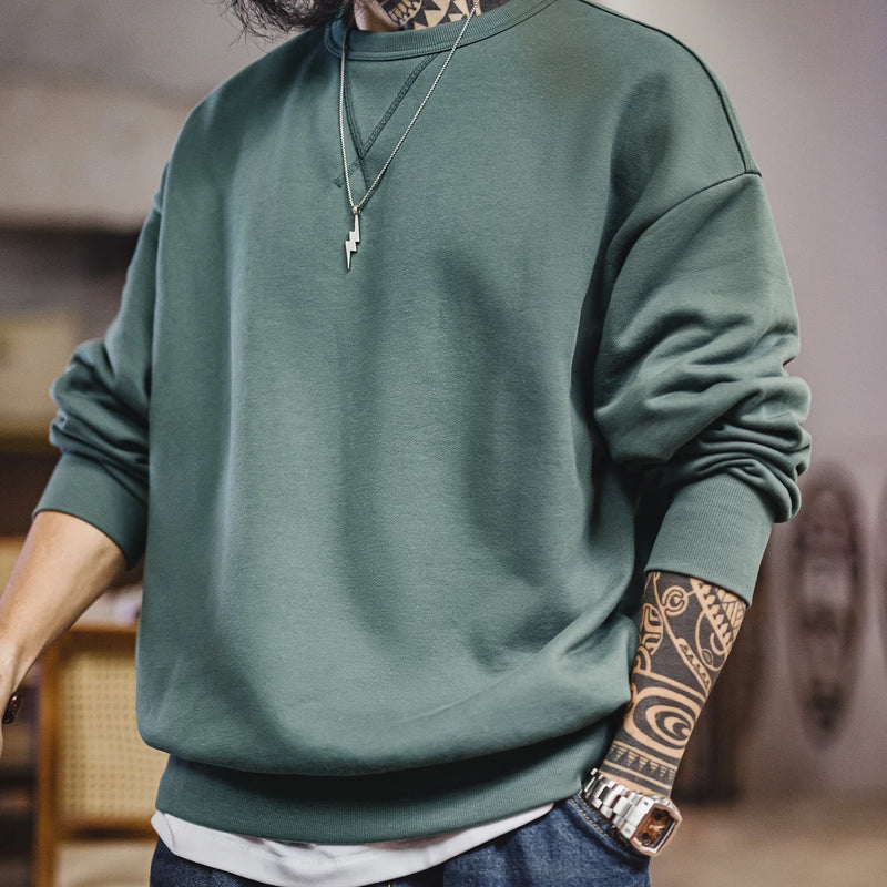 Maden Men's Casual Heavyweight Knit Sweatshirt Loose Fit Crewneck Long Sleeve Pullover Basic Layering Piece for Spring Autumn