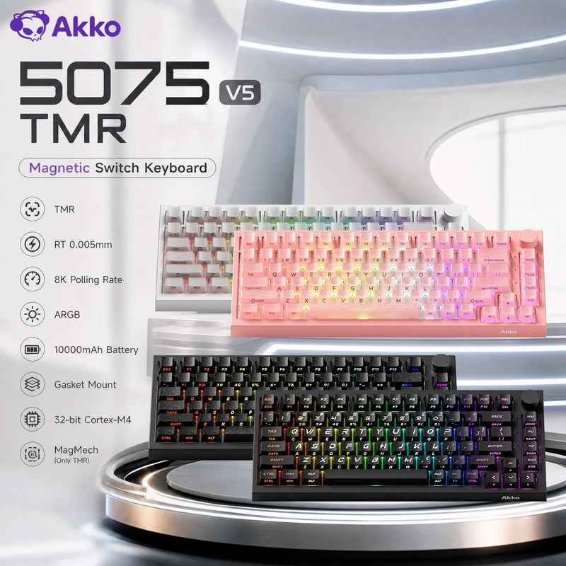 Akko Magnetic Keyboard 5075 V5 TMR 75% RT0.005mm Hot-swap Compatible with Magnetic/Mechanical Switches 8K ARGB Gaming Keyboard