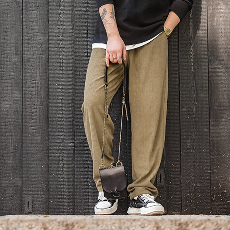 ខោ Maden Workwear បែប Retro ប៉ាក់ចង្កេះយឺត ខោកីឡា ខោជើងវែងបុរស រដូវស្លឹកឈើជ្រុះ