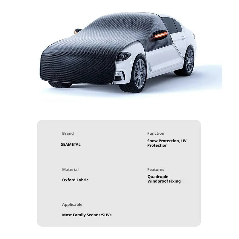 SEAMETAL Extended 3‑Window Car Windshield Snow Cover Engine Hood Anti‑Frost Anti‑Ice Sunshade with 6 Fixing Straps for Sedan SUV