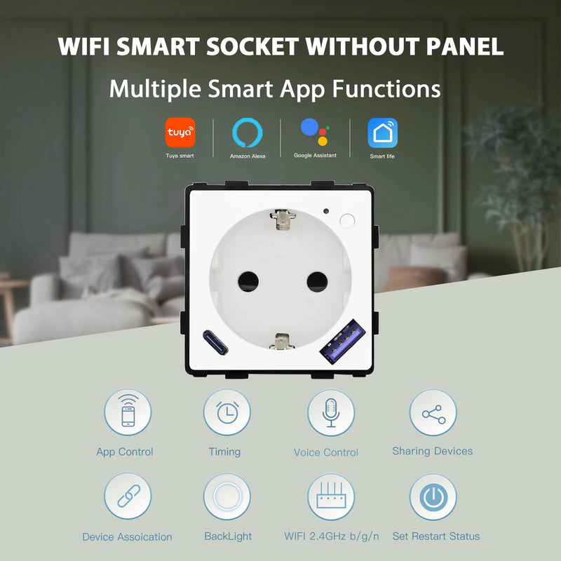 BSEED M1 Series Wifi Socket With Monitor Function Smart Outlet With 20W USB Type-C Port Module Tuya Smart Life Control DIY Parts