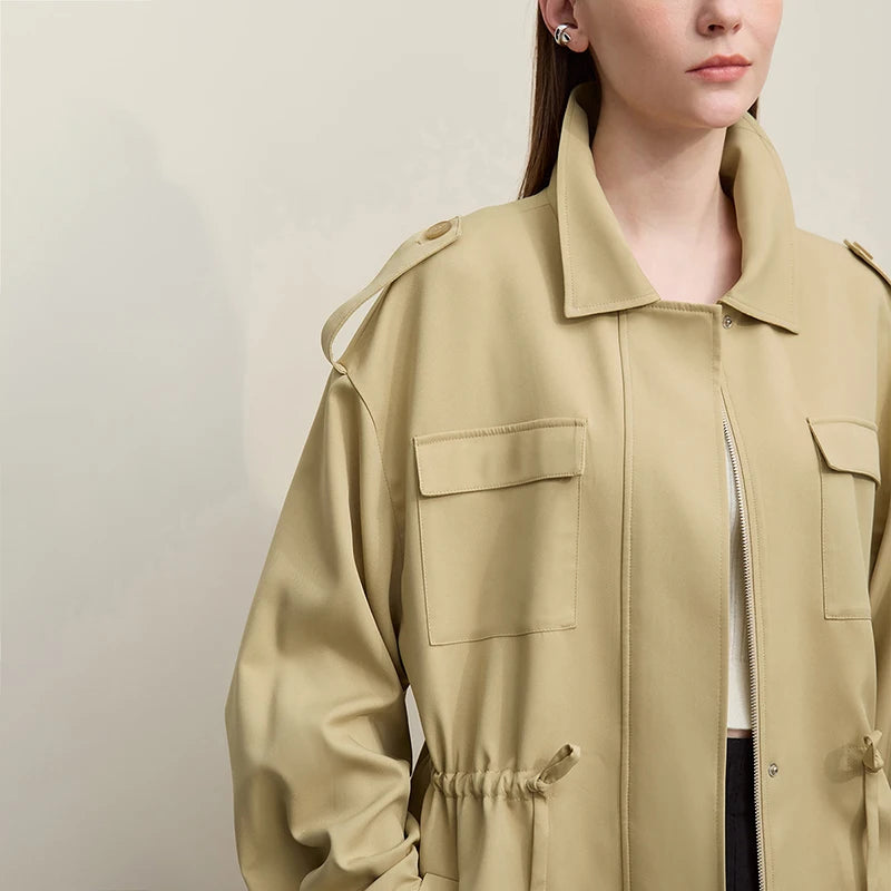 អាវធំ Amii Trench Coat រដូវស្លឹកឈើជ្រុះឆ្នាំ ២០២៦ អាវធំថ្មីសម្រាប់នារី មានខ្សែរ៉ូត ចង្កេះមានហោប៉ៅរលុង មានខ្សែរ៉ូត 12641128