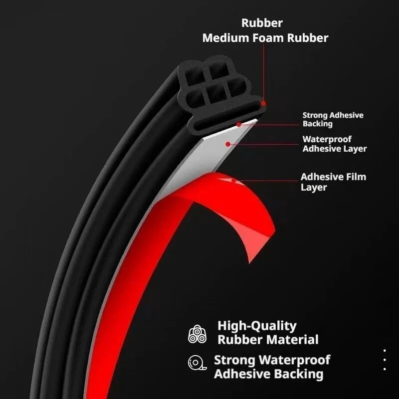 SEAMETAL 3-Layer Car Door Seal Strips 5M Rubber Sealing Strips Auto Door Trunk Hood Protector Noise Insulation Weatherstrips