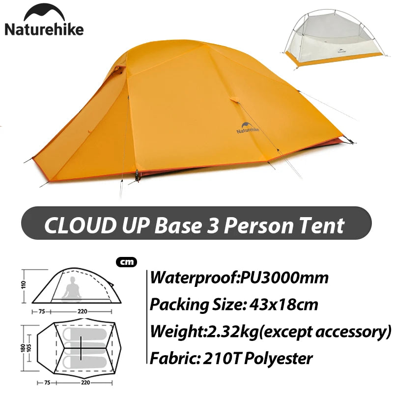 Naturehike New Cloud Up Base Camping Tent 1 2 3Person Lightweight Waterproof Backpacking Tent Outdoor Cycling Hiking Travel Tent